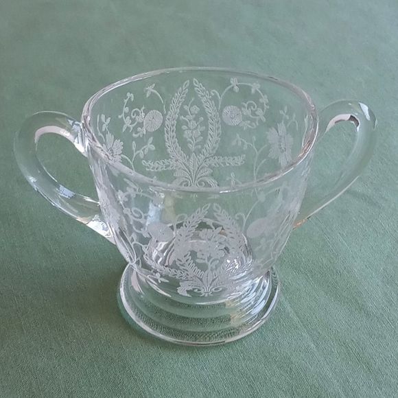 Vintage Viking Martinsville Etched Glass Set of 3 Creamer & Sugar Tray S… - Picture 3 of 8